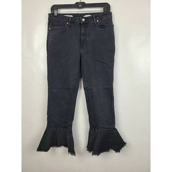 Pilcro And The Letterpress Women Black Studded Flare Leg Denims Jeans Size 28 - Picture 2 of 11